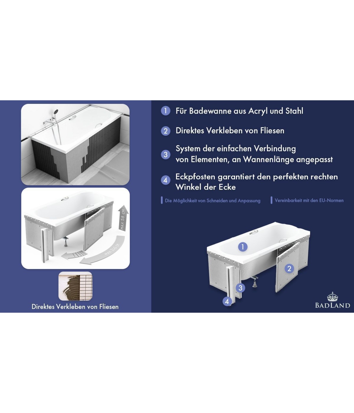 RECHTECK BADEWANNE 170x75 QUADROS Ablaufgarnitur + Füße GRATIS !