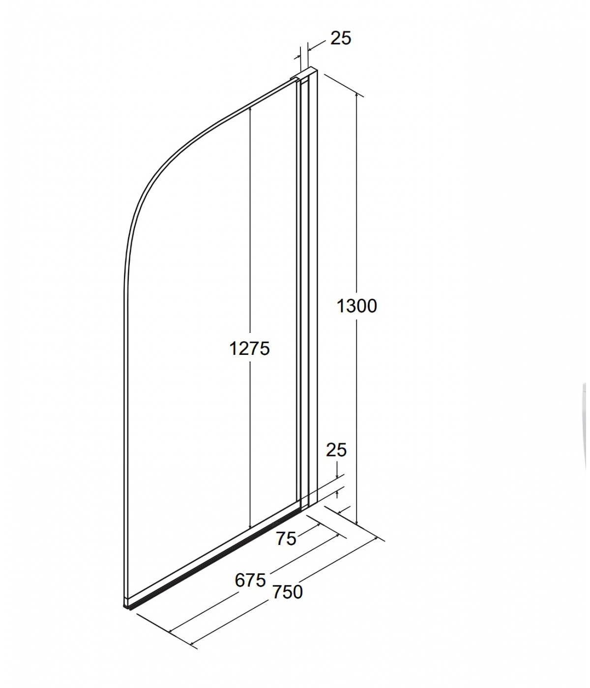Badewannenabtrennung 1-teilig 75x130 AMBITION 1 Glas 6 mm