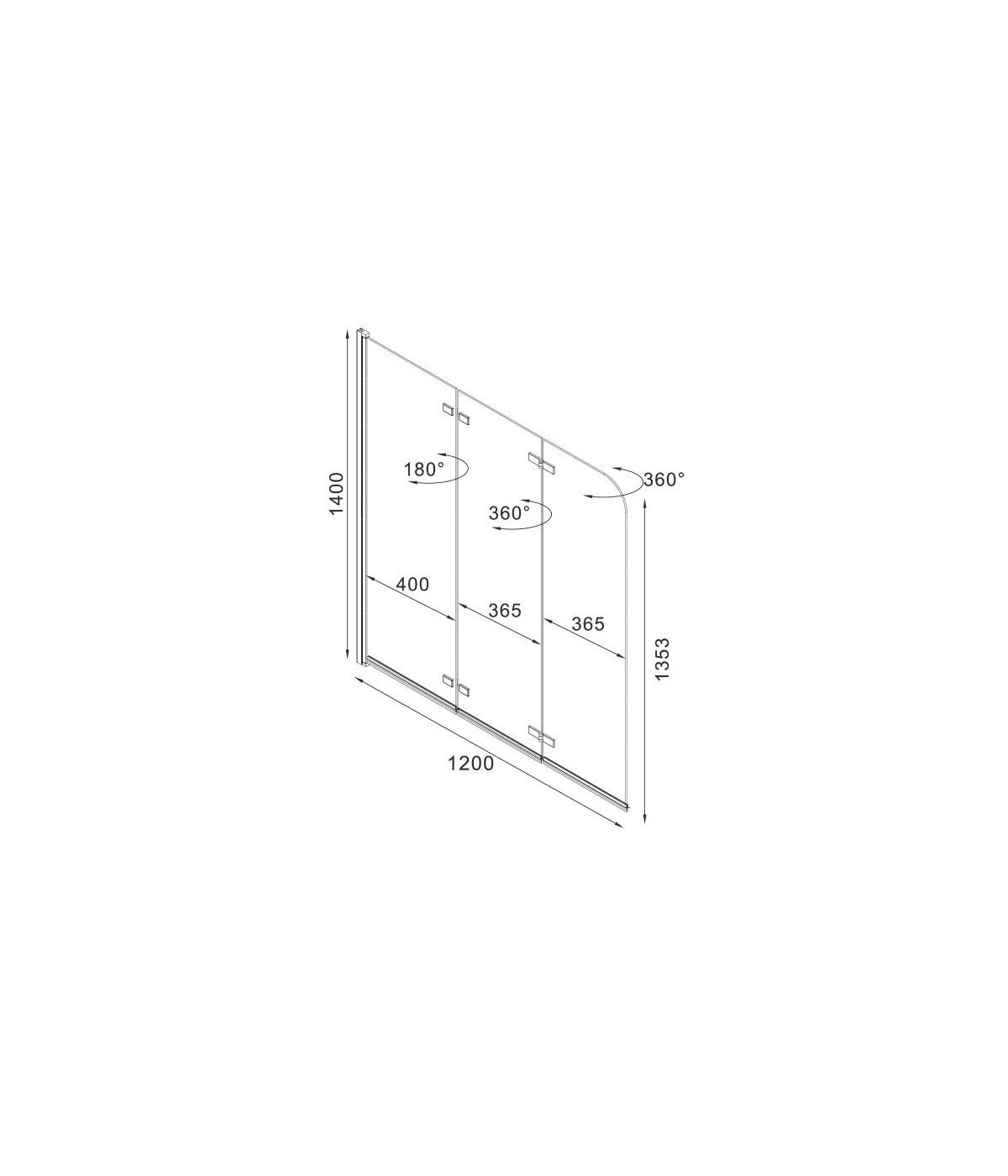Badewannenabtrennung 3-teilig 120x140 Glas 5 mm