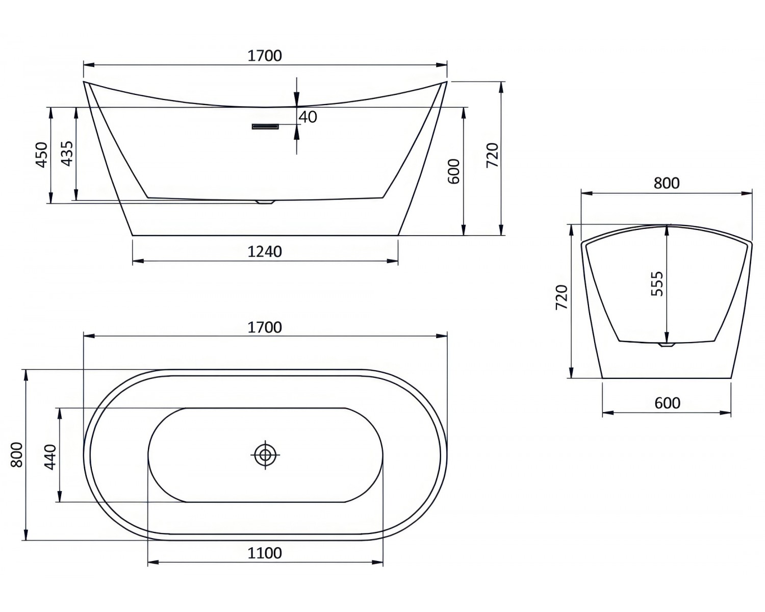 Freistehende Badewanne 170 x 80 ROSSA Acryl Ablauf VIEGA Click-Clack GRATIS !