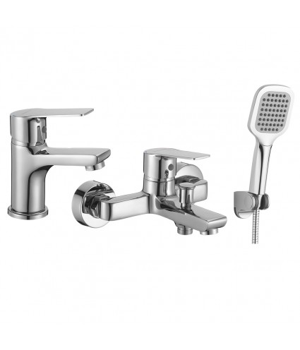 Badewannenarmatur Waschtischarmatur BORGO Chrom Badarmatur mit Handbrause Komplette Set