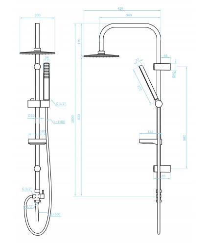 Regendusche ARES Schwarz Handbrause, Duschsystem