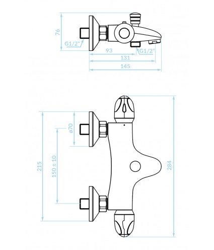 Badewannenarmatur Thermostatisch MER ROUGE Chrom Badarmatur Wannenbatterie