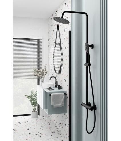 Brausegarnitur BORO Thermostatisch Schwarz Duschsäule