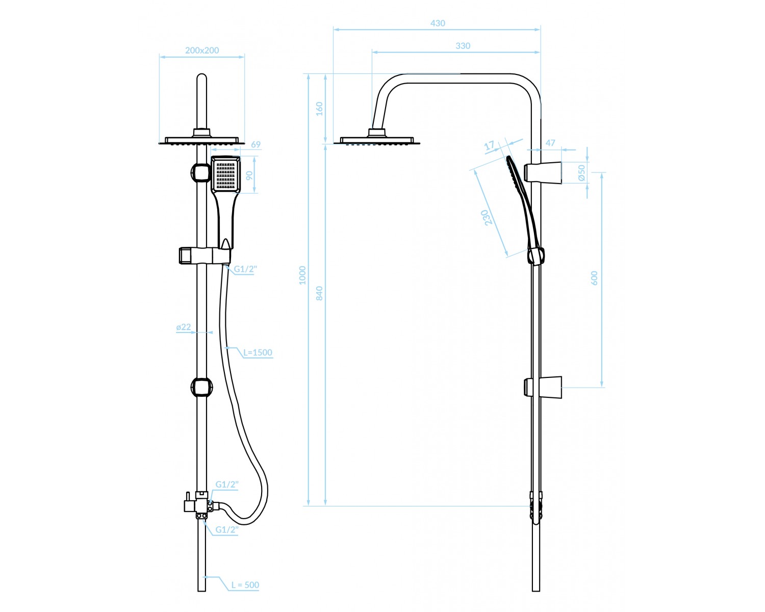 Regendusche HIROSS Chrom Handbrause, Duschsystem