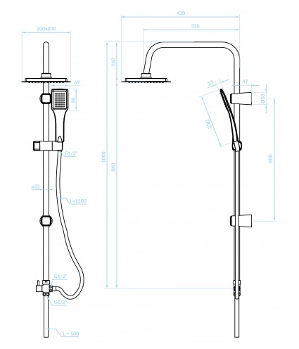 Regendusche HIROSS Chrom Handbrause, Duschsystem