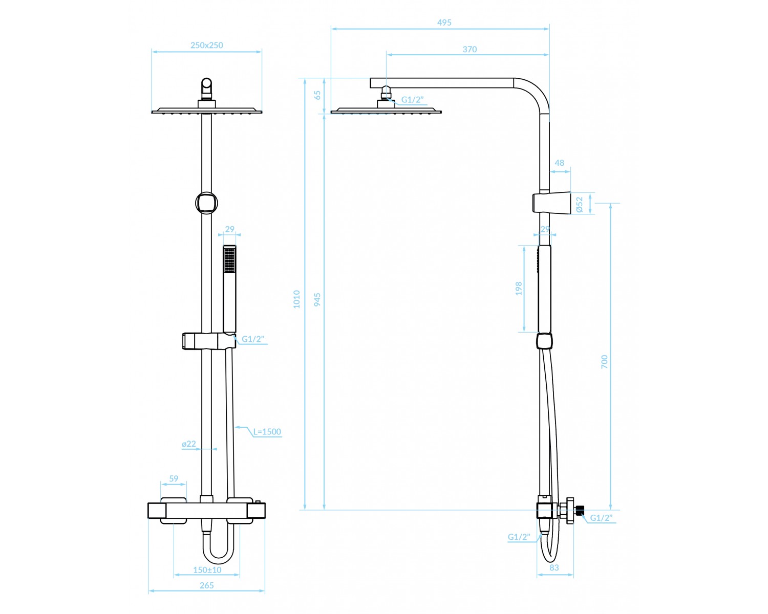Brausegarnitur CUBI Thermostatisch Schwarz Duschsäule