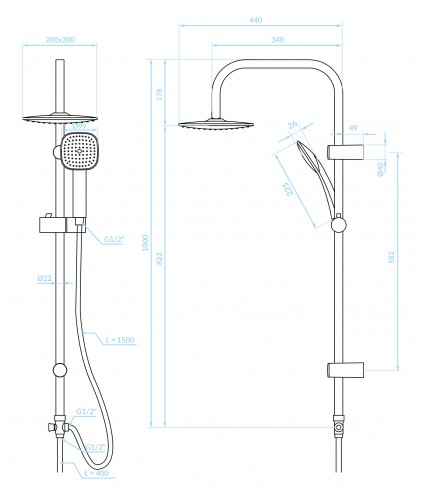Regendusche ONDO Chrom Handbrause, Duschsystem