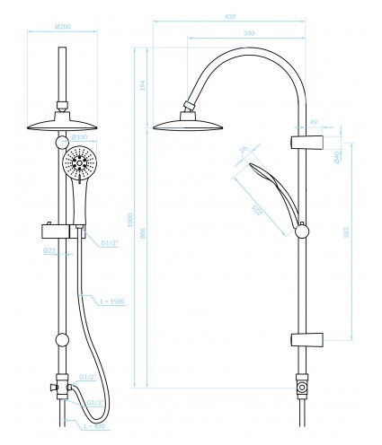 Regendusche ONDO Chrom Handbrause, Duschsystem