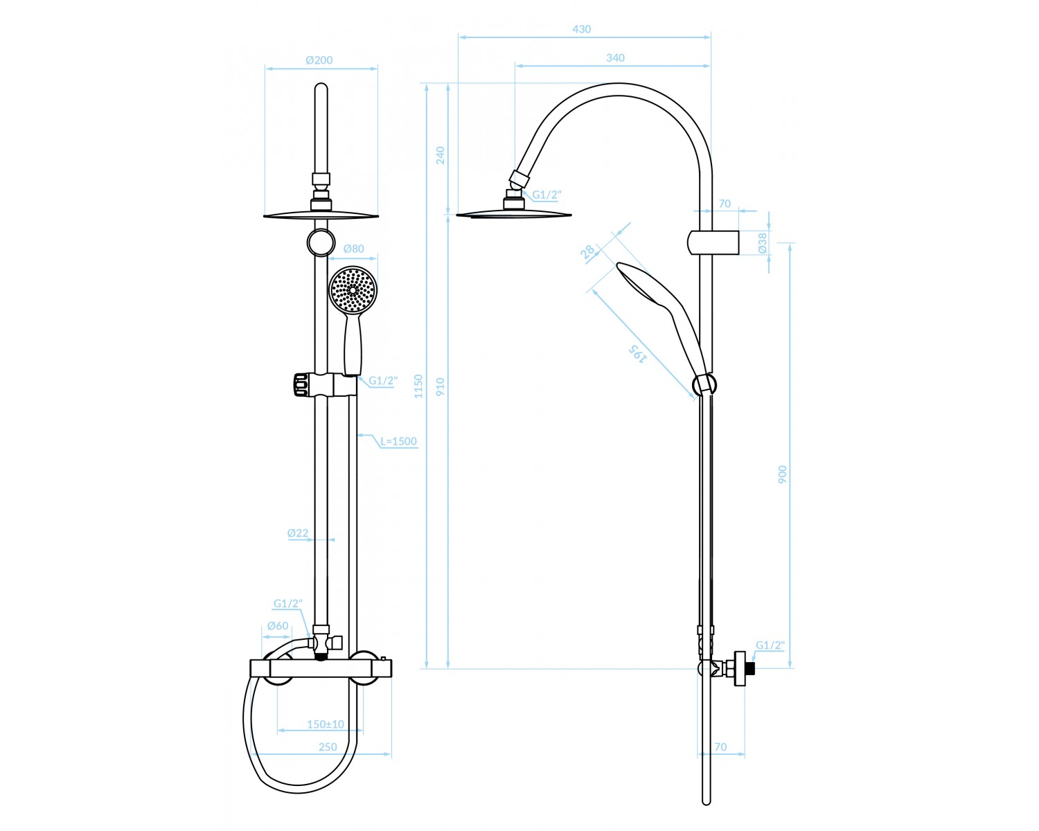 Brausegarnitur FOXEE Thermostatisch Chrom Duschsäule
