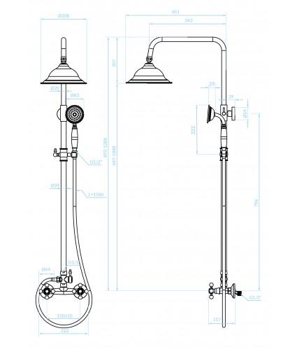 Brausegarnitur STILO Antik Messing Duschsäule