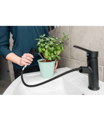 Waschtischarmatur Kleine FONTE Schwarz Badarmatur Waschtischbatterie + Click-Clack