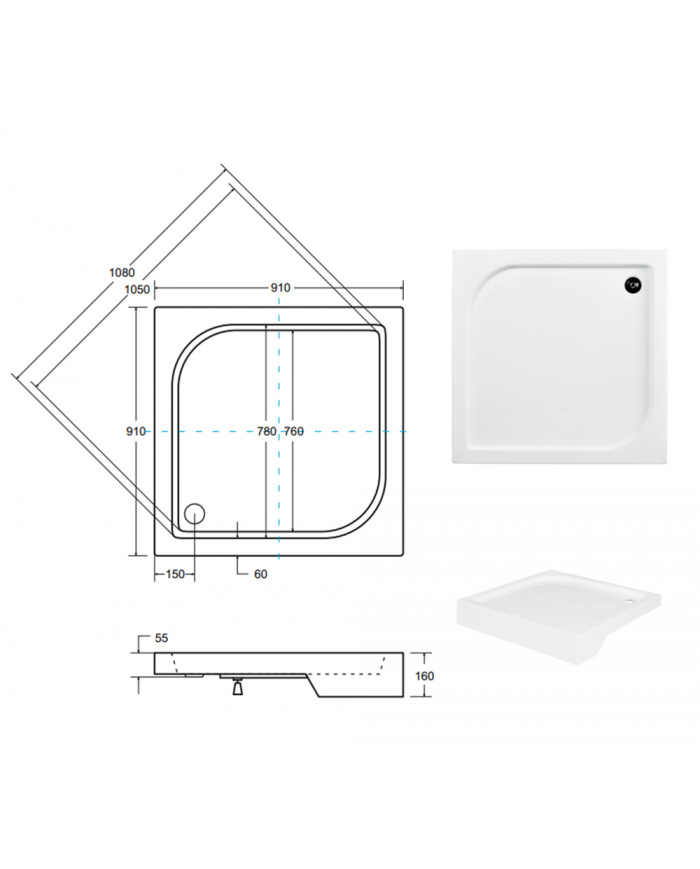DUSCHWANNE QUADRATISCH 90x90 OSKCAR Ablaufgarnitur + Füße GRATIS !
