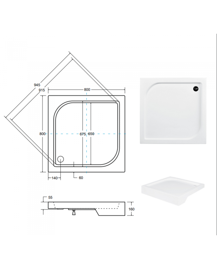 DUSCHWANNE QUADRATISCH 80x80 OSKCAR Ablaufgarnitur + Füße GRATIS !