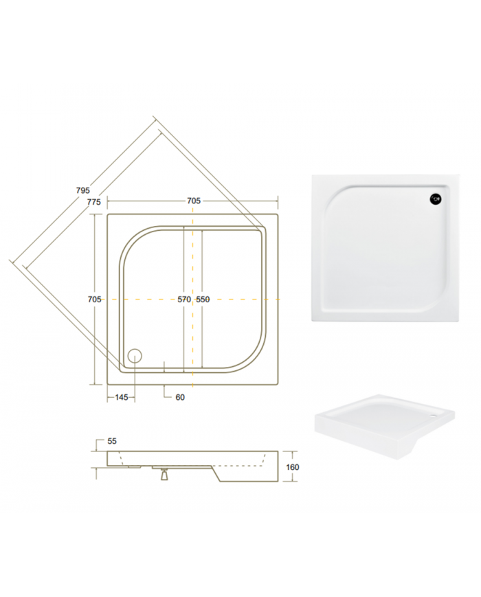 DUSCHWANNE QUADRATISCH 70x70 OSKCAR Ablaufgarnitur + Füße GRATIS !