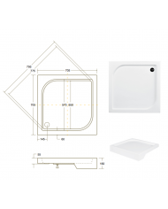 DUSCHWANNE QUADRATISCH 70x70 OSKCAR Ablaufgarnitur + Füße GRATIS !