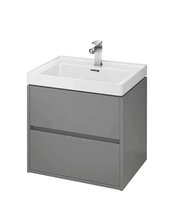 Badmöbel Set CREA 60 Waschbecken-Unterschrank mit Hochschrank 140x40x25, 2-Türen, Grau Matt