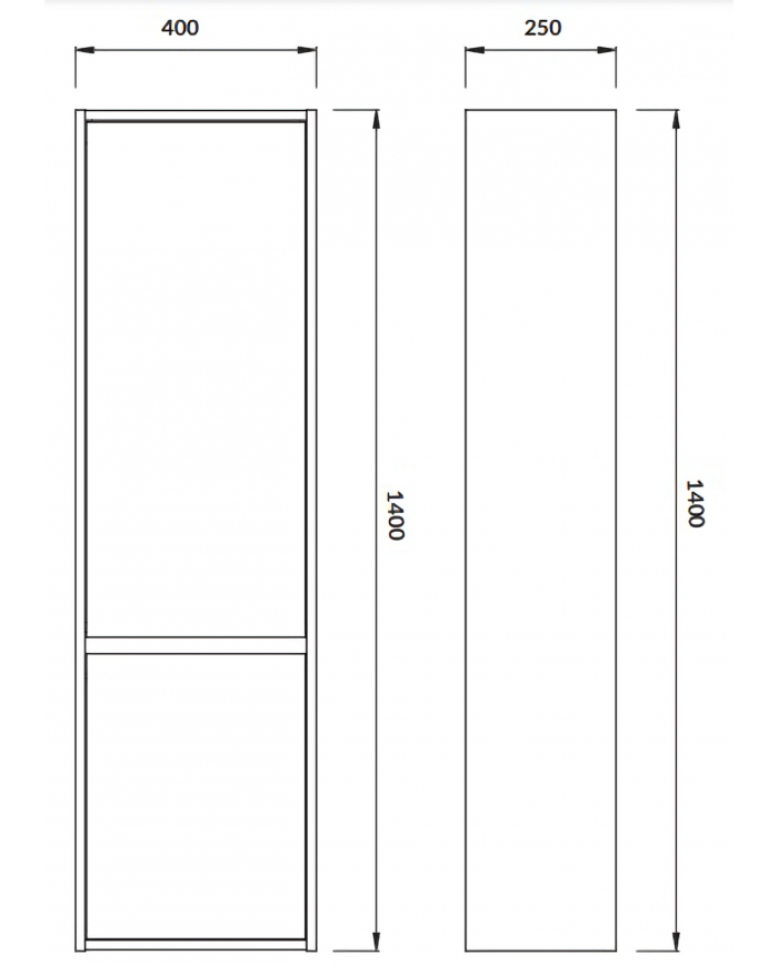 Badmöbel Set CREA 60 Waschbecken-Unterschrank mit Hochschrank 140x40x25, 2-Türen, Grau Matt