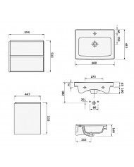 Badmöbel Set CREA 60 Waschbecken-Unterschrank mit Hochschrank 140x40x25, 2-Türen, Grau Matt