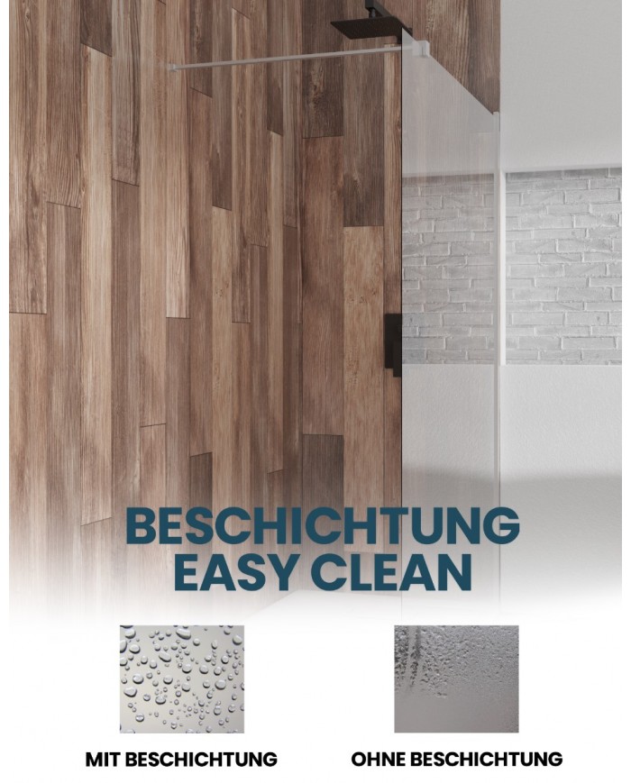 Walk In Dusche 80x195 KETIL Transparent Nano Glas 6 mm | Glaswand Duschkabine