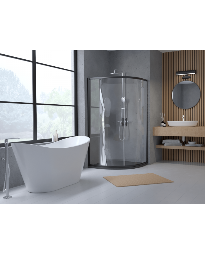 Duschkabine HELA Schwarz Transparent Glas 80x80 190 cm Halbrund