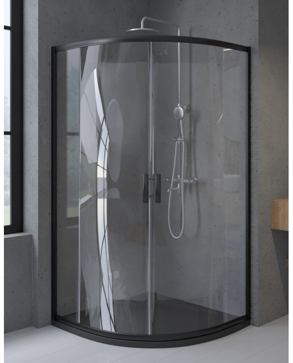 Duschkabine HELA Schwarz Transparent Glas 80x80 190 cm Halbrund