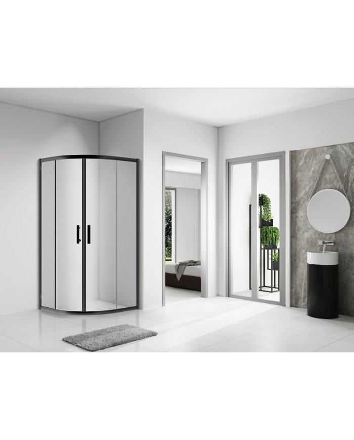 Duschkabine HELA Schwarz Transparent Glas 80x80 190 cm Halbrund