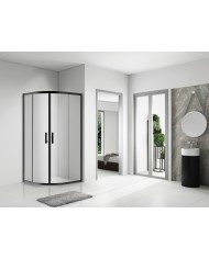 Duschkabine HELA Schwarz Transparent Glas 80x80 190 cm Halbrund