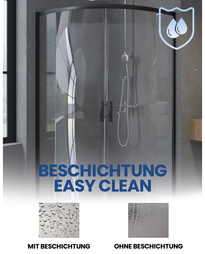 Duschkabine HELA Schwarz Transparent Glas 80x80 190 cm Halbrund