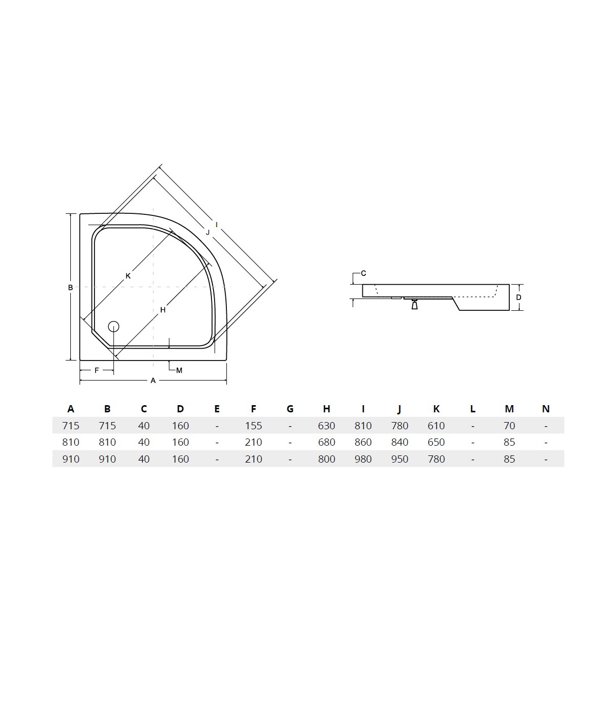 DUSCHWANNE VIERTELKREIS 70x70x16 ALEXO Ablaufgarnitur + Füße GRATIS !