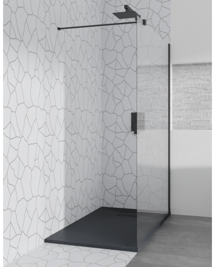 Walk in Duschkabine 110x195 KETIL SCHWARZ Transparent Nano Glas 6 mm | Glaswand