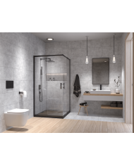 SET: DUSCHKABINE HELA + DUSCHWANNE VIDAR 80x80 193 cm - Quadratisch Schwarz Transparent Nano Glas 6 mm Steinoptik SMC
