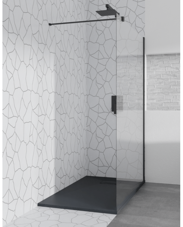 SET: WALK-IN KETIL + DUSCHWANNE VIDAR 80x80 198 cm - Quadratisch Steinoptik SMC Schwarz Transparent Nano Glas | Glaswand