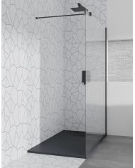 SET: WALK-IN KETIL + DUSCHWANNE VIDAR 90x160 198 cm - Rechteck Steinoptik SMC Schwarz Transparent Nano Glas | Glaswand