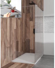 SET: WALK-IN KETIL + DUSCHWANNE VIDAR 90x170 198 cm - Rechteck Steinoptik SMC Schwarz Transparent Nano Glas | Glaswand
