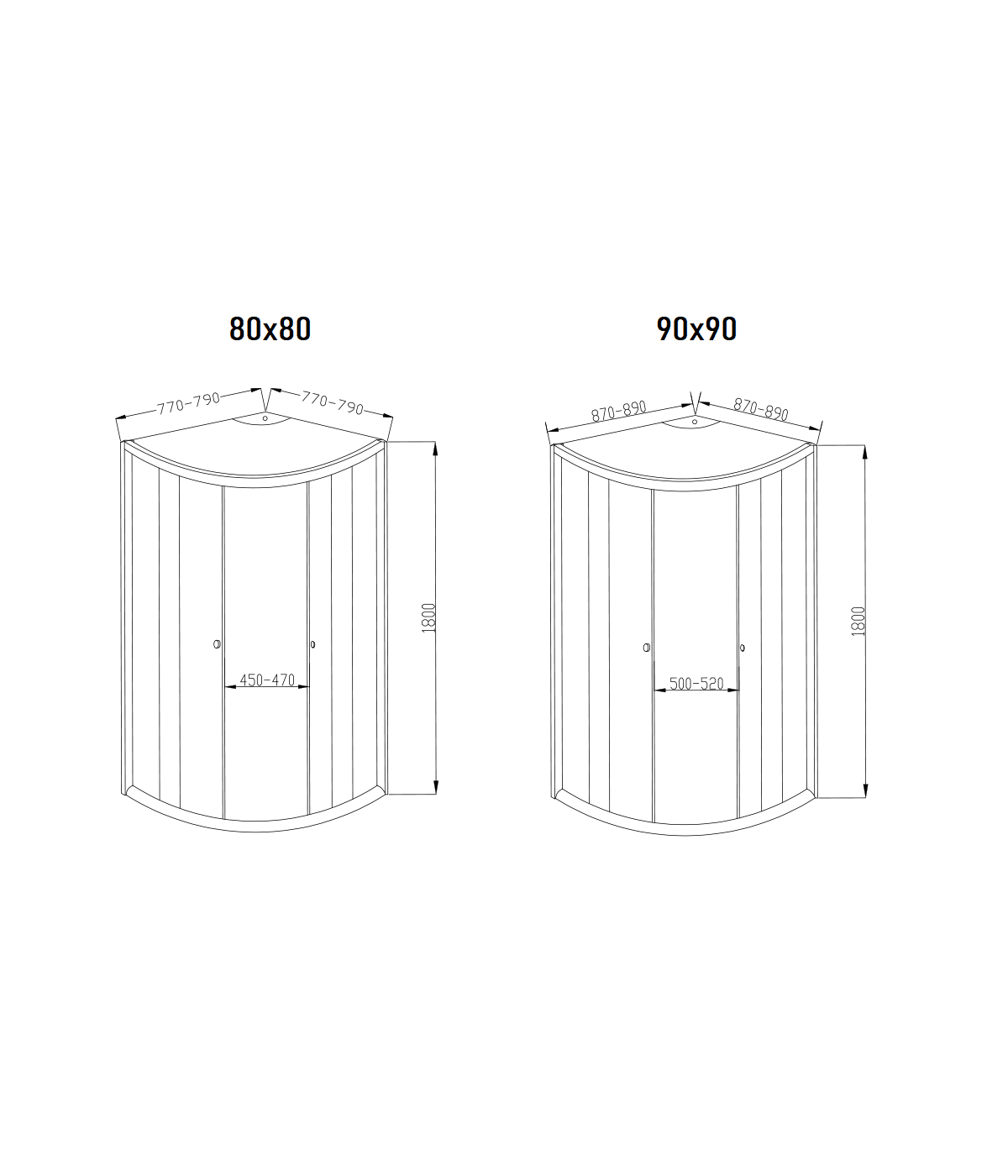 Duschkabine VITORIA Transparentes Glas 80x80 180cm Halbrund