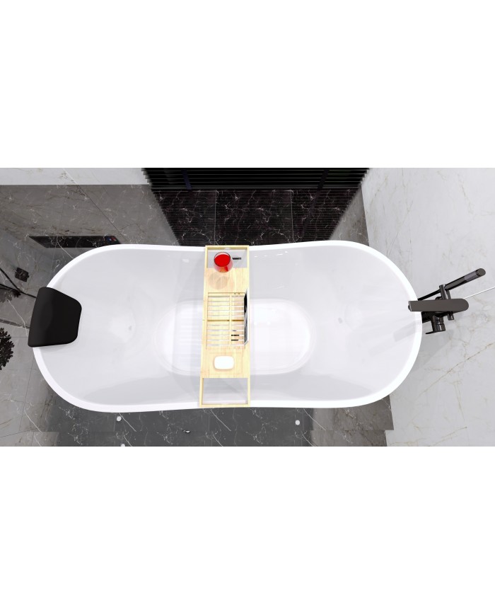 Freistehende Badewanne 170x80 ROSSA mit Kopfstütze & Bambus Ablage, Ablauf VIEGA Click-Clack GRATIS !