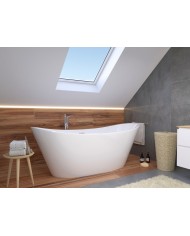 Freistehende Badewanne 170x80 ROSSA mit Kopfstütze & Bambus Ablage, Ablauf VIEGA Click-Clack GRATIS !