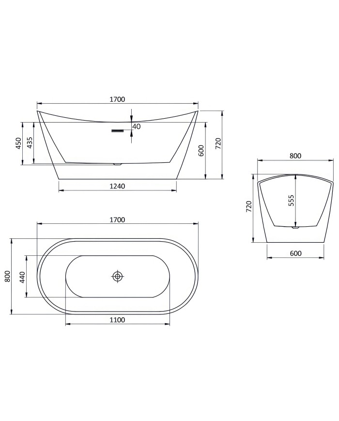 Freistehende Badewanne 170x80 ROSSA mit Kopfstütze & Bambus Ablage, Ablauf VIEGA Click-Clack GRATIS !