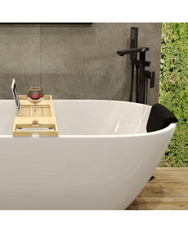 Freistehende Badewanne 170x75 ASGER mit Kopfstütze & Bambus Ablage, Ablauf VIEGA Click-Clack GRATIS !