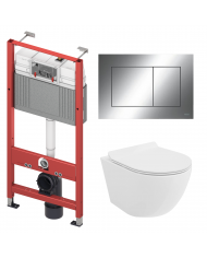 WC SET: Vorwandelement TECEbase + Toilette Rolo Weiß + Schallschutzmatte + Betätigungsplatte in Chrom
