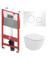 WC SET: Vorwandelement TECEbase + Toilette Rolo Weiß + Schallschutzmatte + Betätigungsplatte in Chrom