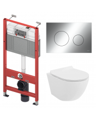 WC SET: Vorwandelement TECEbase + Toilette Rolo Weiß + Schallschutzmatte + Betätigungsplatte in Schwarz