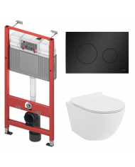 WC SET: Vorwandelement TECEbase + Toilette Rolo Weiß + Schallschutzmatte + Betätigungsplatte in Schwarz
