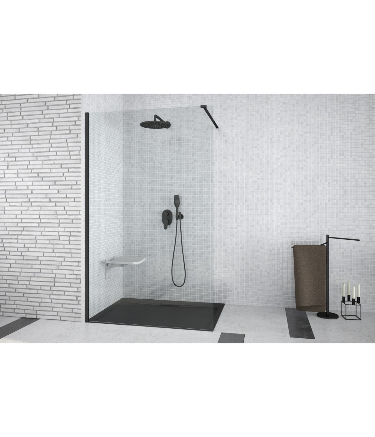Walk in Duschkabine 90x195 AVEOS SCHWARZ Glas 8mm