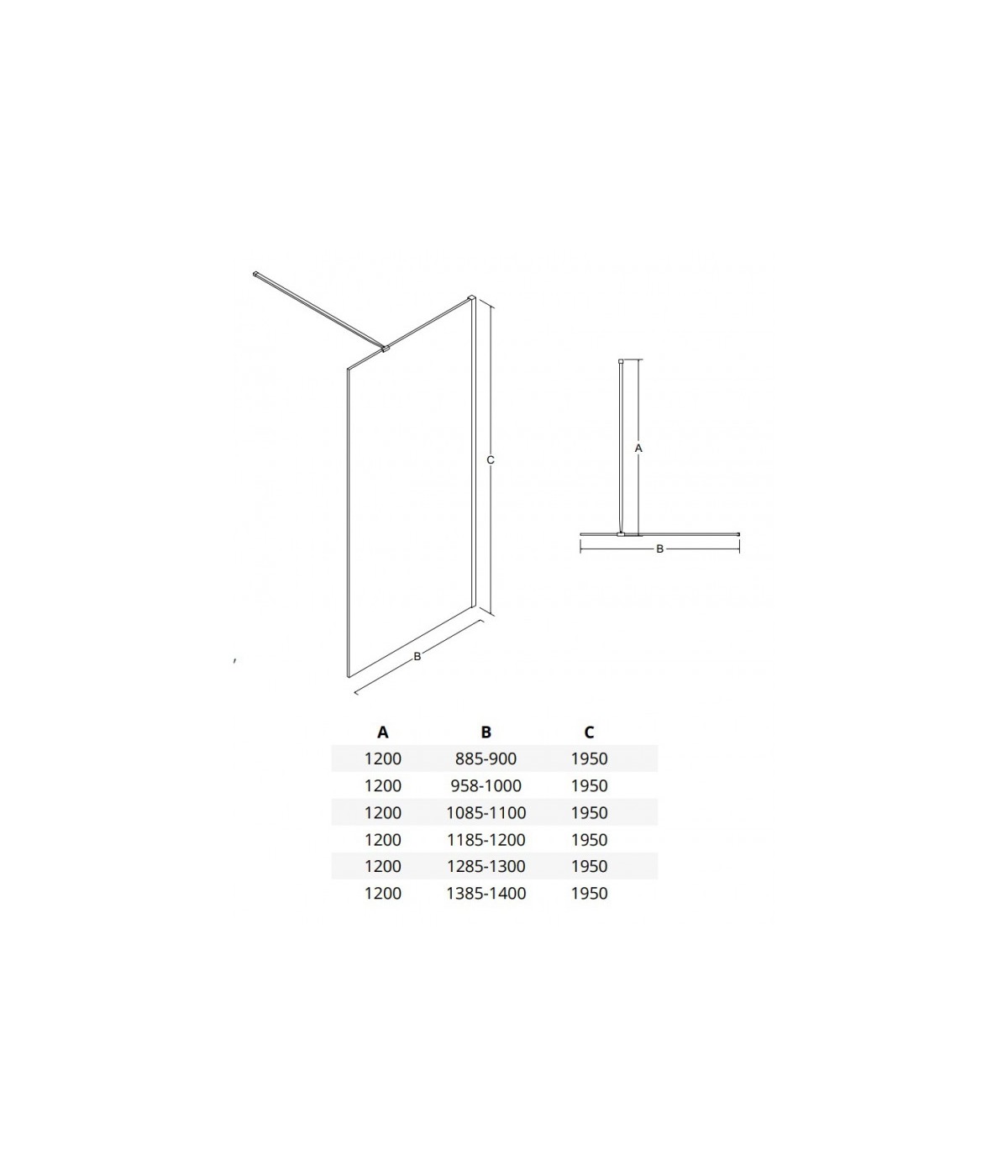 Walk in Duschkabine 140x195 AVEOS SCHWARZ Glas 8mm