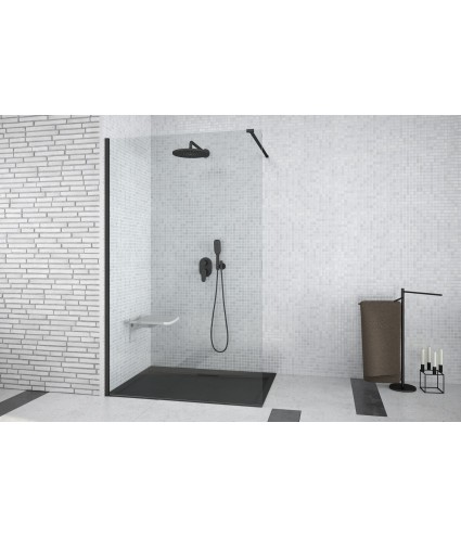Walk in Duschkabine 140x195 AVEOS SCHWARZ Glas 8mm