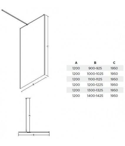 Walk in Duschkabine 120x195 AVEOS Glas 8mm