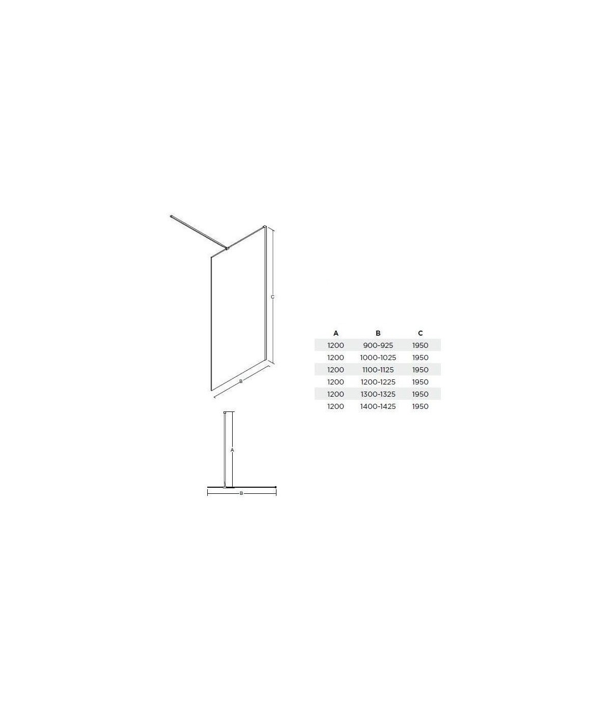 Walk in Duschkabine 140x195 AVEOS Glas 8mm