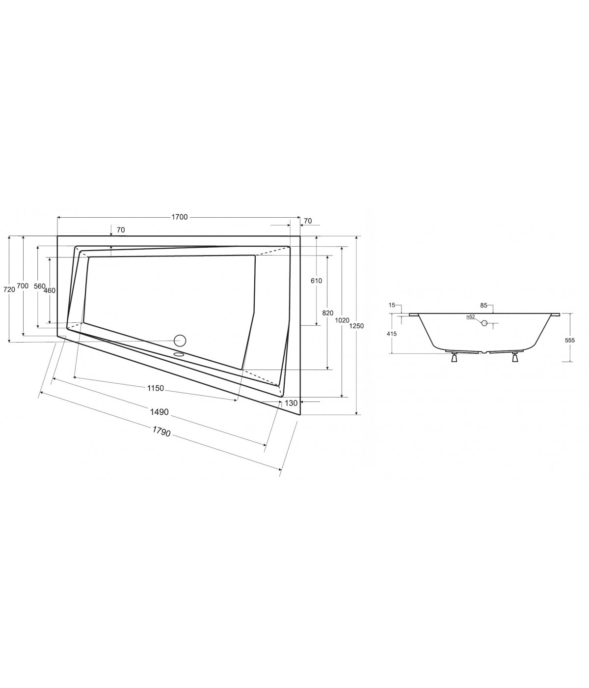 ECKBADEWANNE 170x125 LINKS INTIMAS DUO SLIM Ablaufgarnitur + Füße GRATIS !